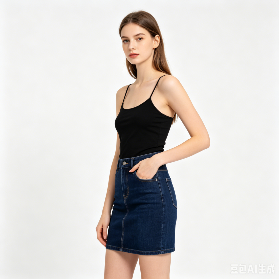 Women's High-Waist Denim Midi Skirt